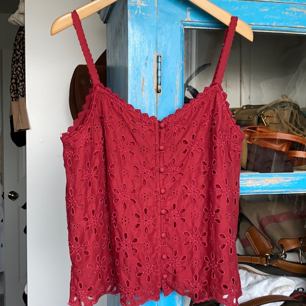 Abercrombie & Fitch Red Eyelet Spaghetti Strap Tank